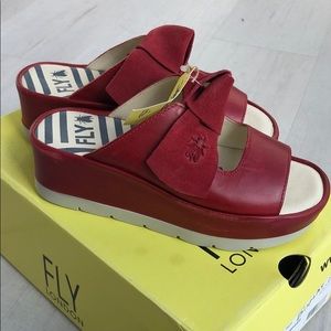 Fly London Cherry Red Women's Wedge Platform Sandals